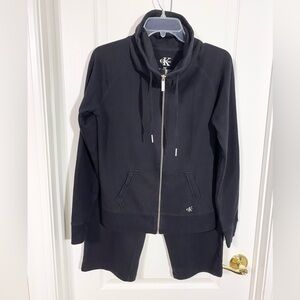 Y2K 2 Pc Calvin Klein Knit Tracksuit Jacket & Capri Pants Vintage Black M